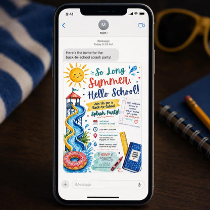 Water Slide Back to School Pool Party Invitation — back-to-school event stationery by VoltBy