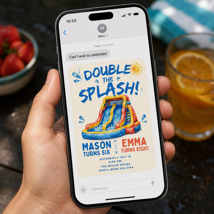 Water Slide Birthday Invitation — pool design