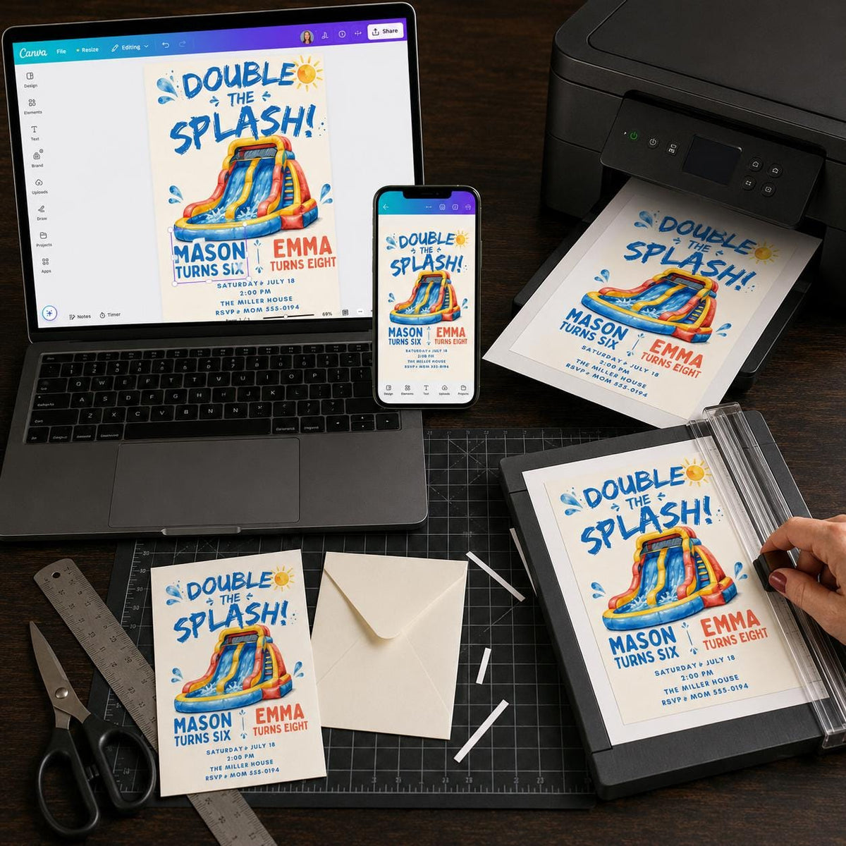 Water Slide Birthday Invitation — print-ready birthday party design from VoltBy