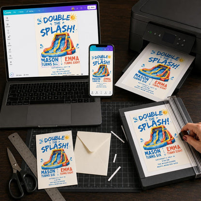 Water Slide Birthday Invitation — print-ready birthday party design from VoltBy