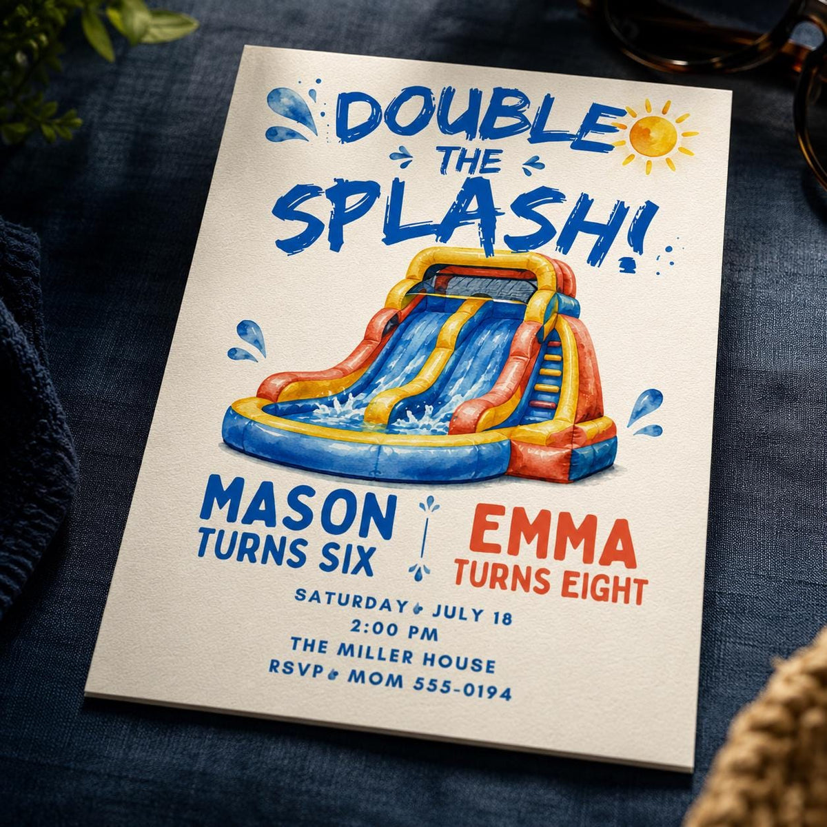 Water Slide Birthday Invitation — digital invitation, instant download