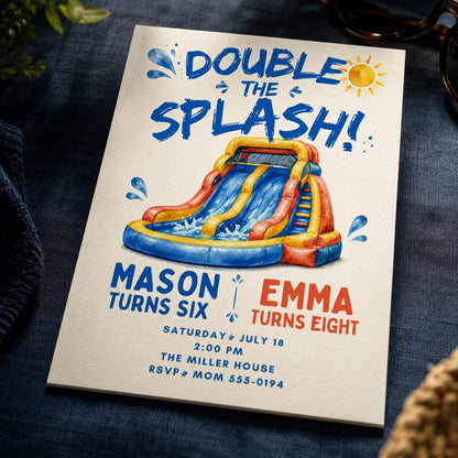 Water Slide Birthday Invitation — digital invitation, instant download