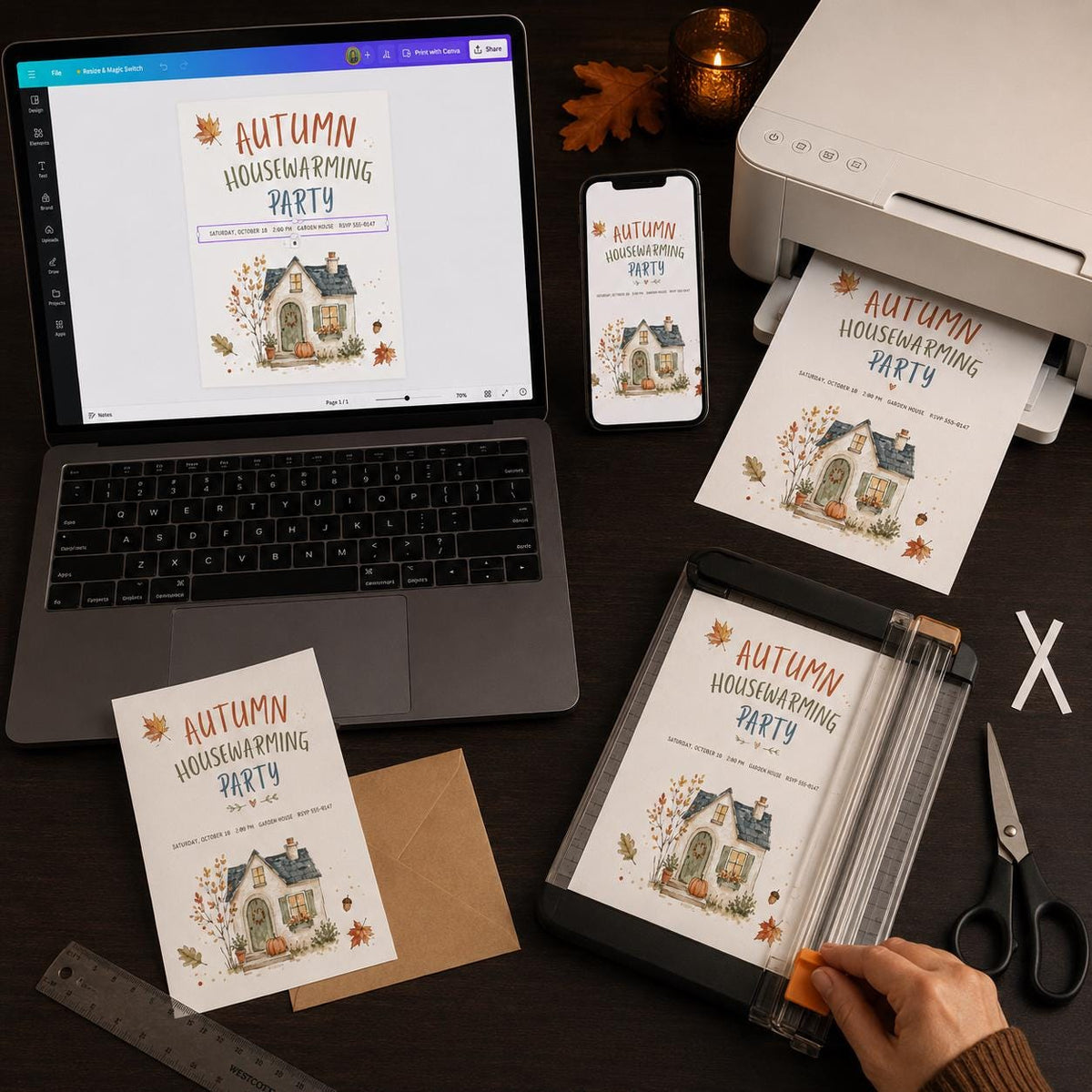 Watercolor Autumn Housewarming Party Invitation — digital invitation, instant download