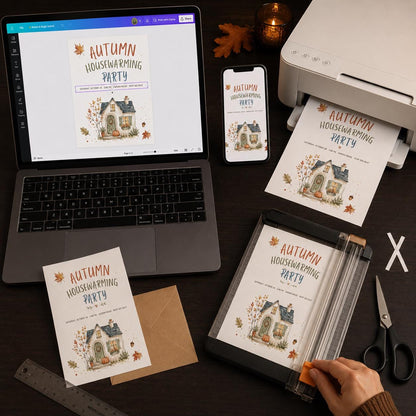 Watercolor Autumn Housewarming Party Invitation — digital invitation, instant download