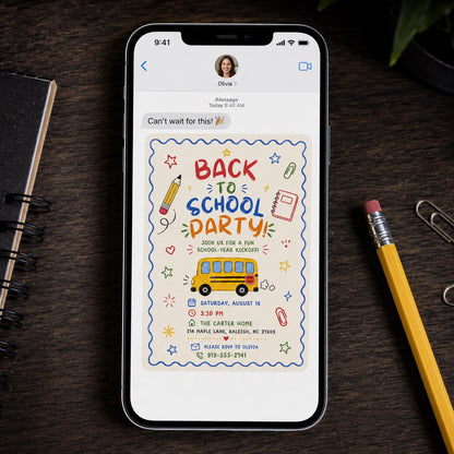 Watercolor Back to School Party Invitation: School Bus Bash — back-to-school event stationery by VoltBy
