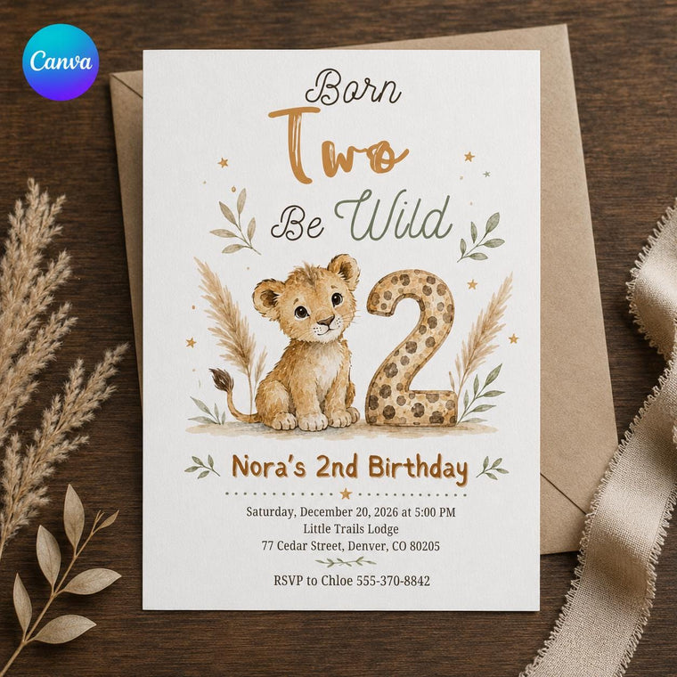 Watercolor Boho Born Two Be Wild Birthday Invitation