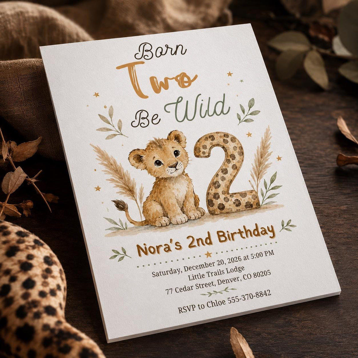 Watercolor Boho Born Two Be Wild Birthday Invitation — invitation you personalize in Canva