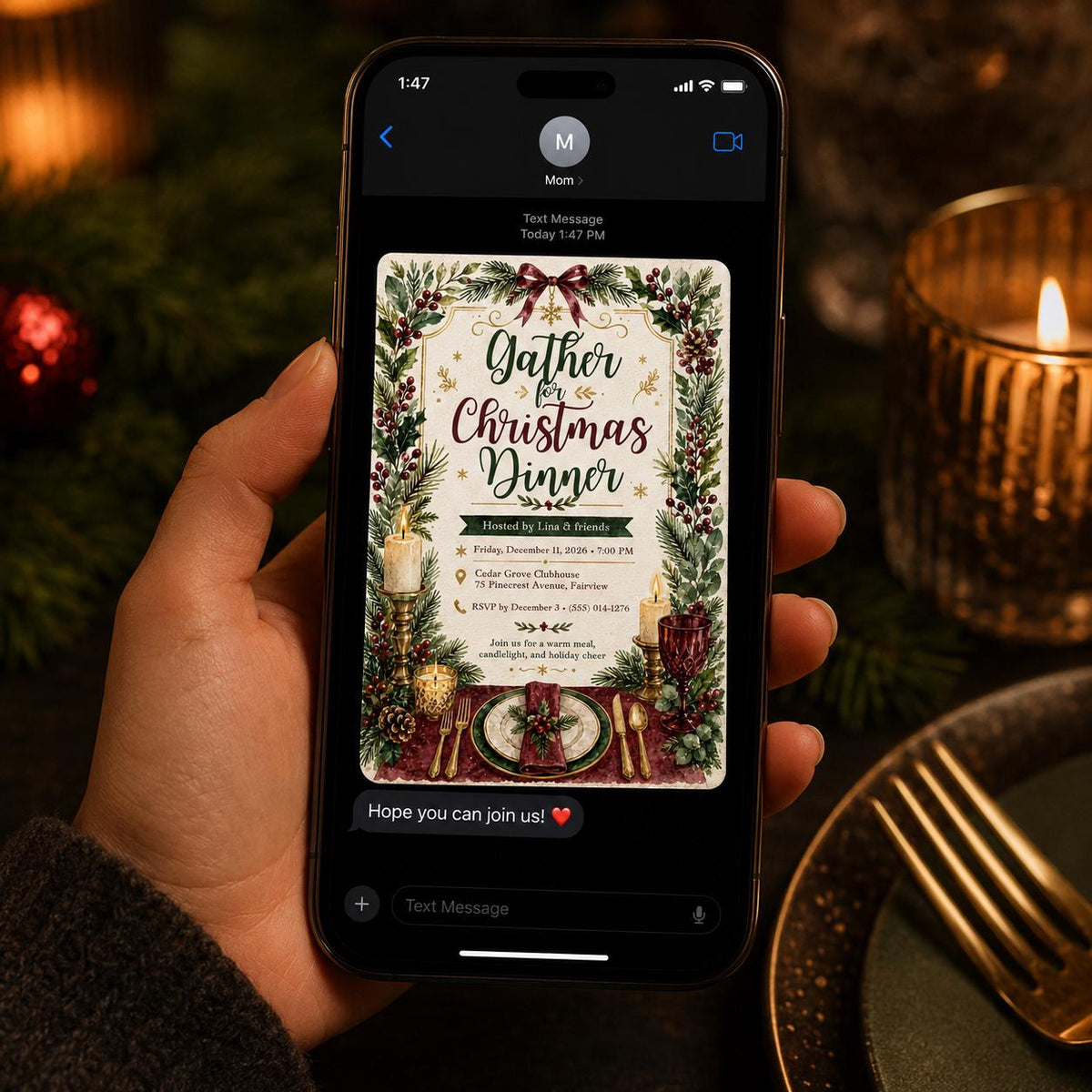 Watercolor Christmas Dinner Invitation — greenery design