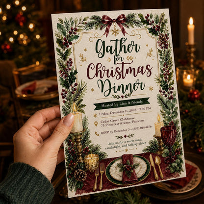 Watercolor Christmas Dinner Invitation — invitation you personalize in Canva