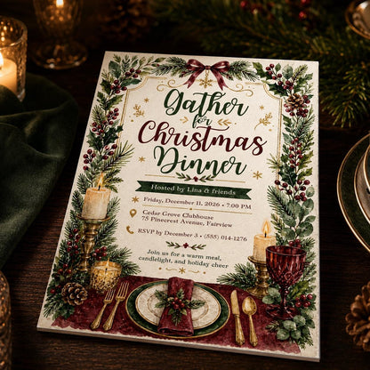 Watercolor Christmas Dinner Invitation — digital invitation, instant download