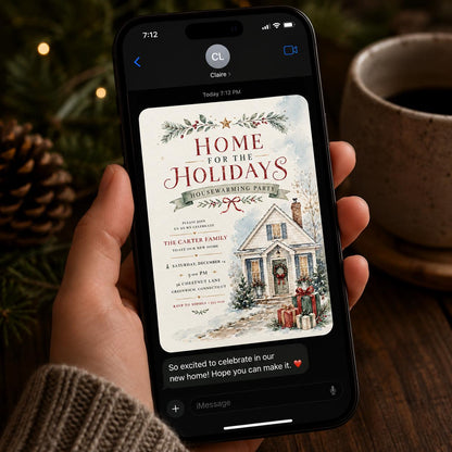 Watercolor Christmas Housewarming Invitation — invitation you personalize in Canva