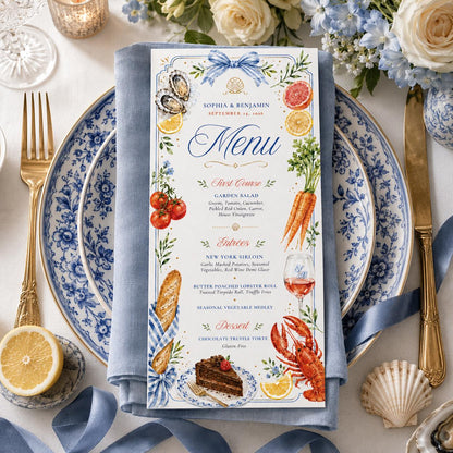 Watercolor Coastal Wedding Dinner Menu — design view 6