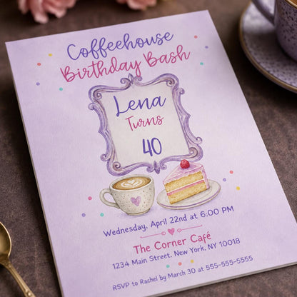 Watercolor Coffee 40th Birthday Invitation — cake design