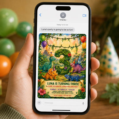 Watercolor Dinosaur 3rd Birthday Invitation — digital invitation, instant download