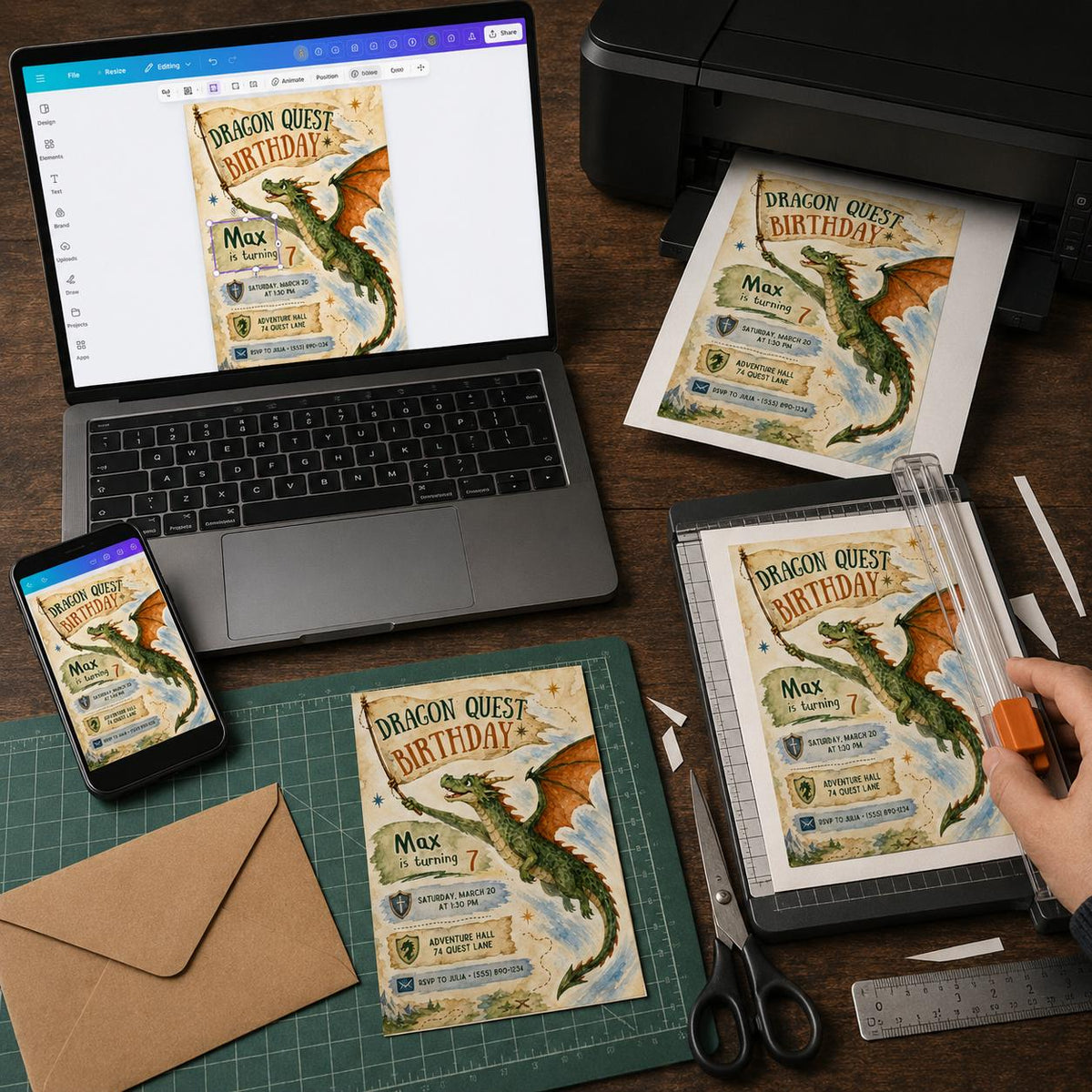 Watercolor Dragon Birthday Invitation — digital invitation, instant download