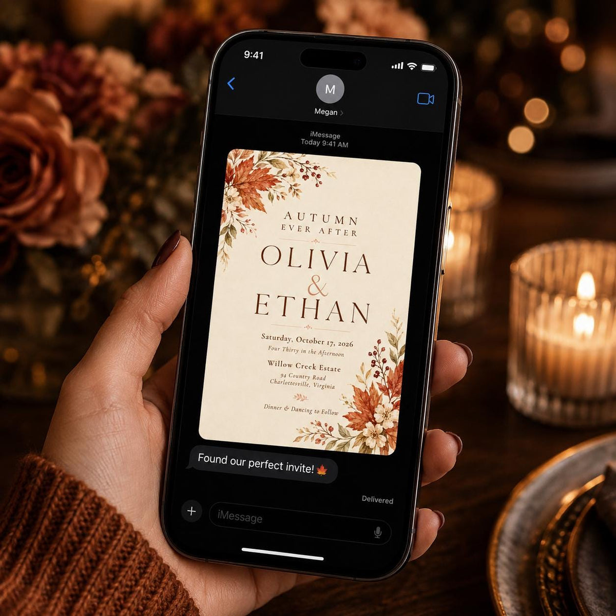 Watercolor Elegant Fall Wedding Invitation — floral and leaf design