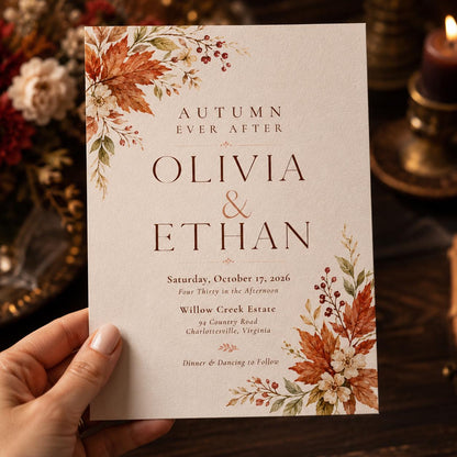 Watercolor Elegant Fall Wedding Invitation — invitation you personalize in Canva