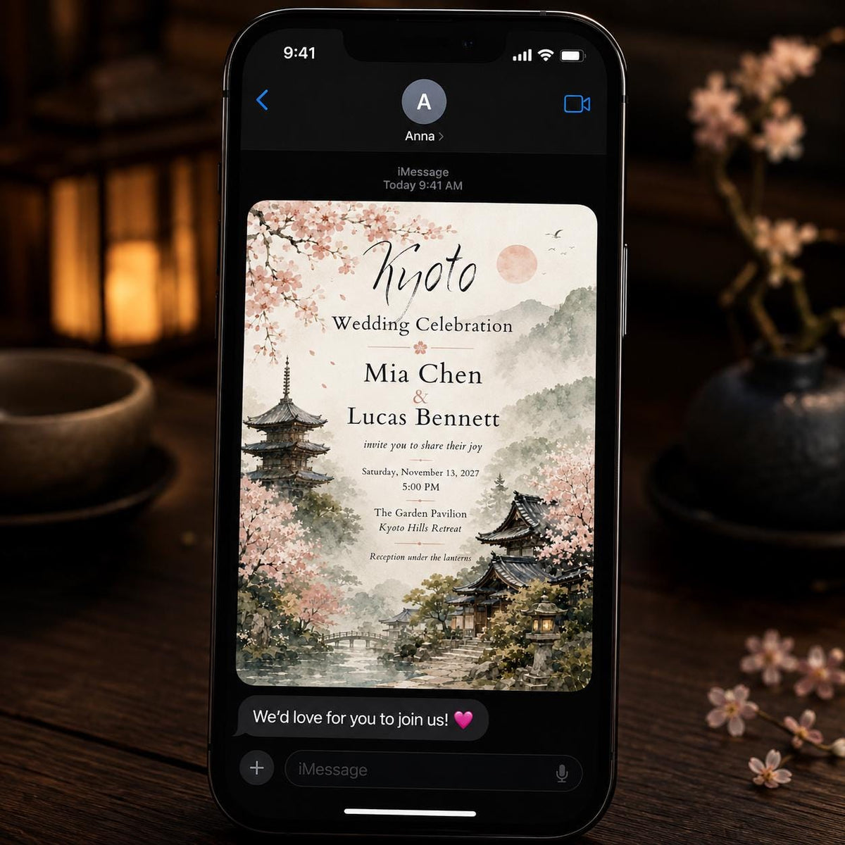 Watercolor Elegant Japanese Wedding Invitation — print-ready wedding design from VoltBy