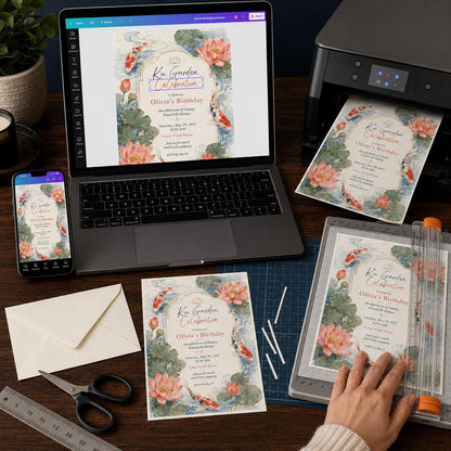Watercolor Elegant Koi Fish Birthday Invitation — garden design