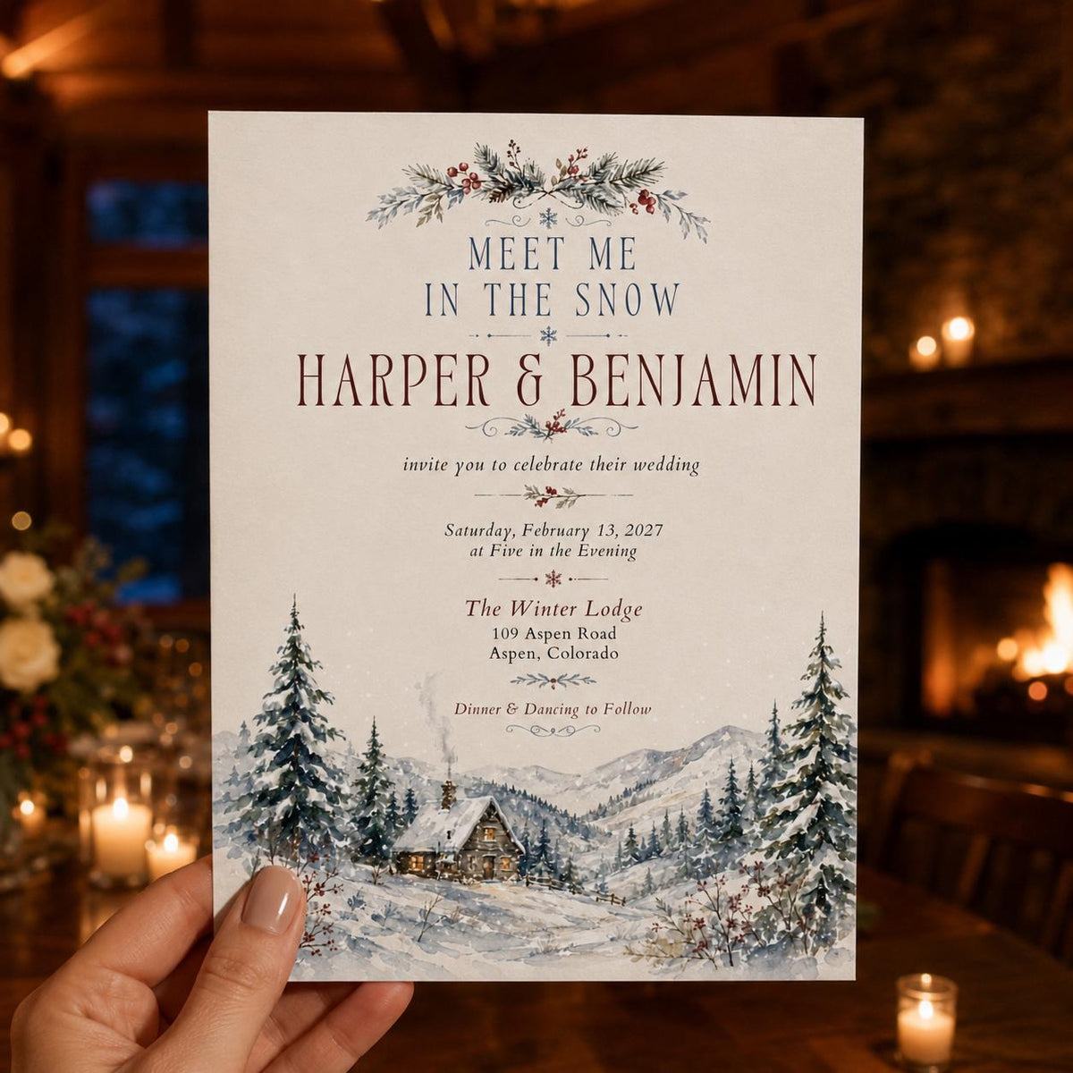 Watercolor Elegant Winter Wedding Invitation — invitation you personalize in Canva