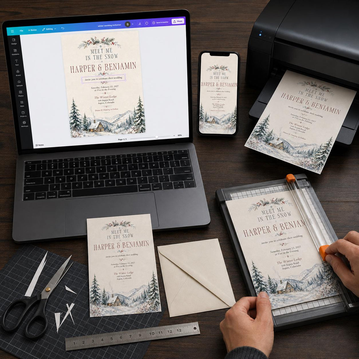 Watercolor Elegant Winter Wedding Invitation — print-ready wedding design from VoltBy