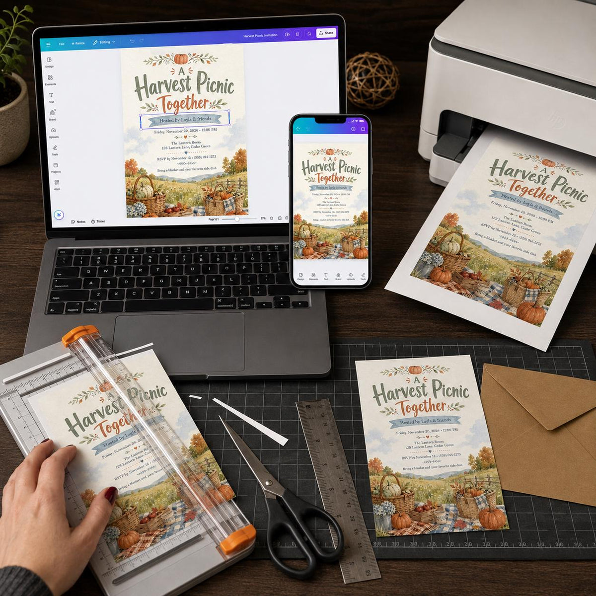 Watercolor Fall Picnic Invitation — harvest design