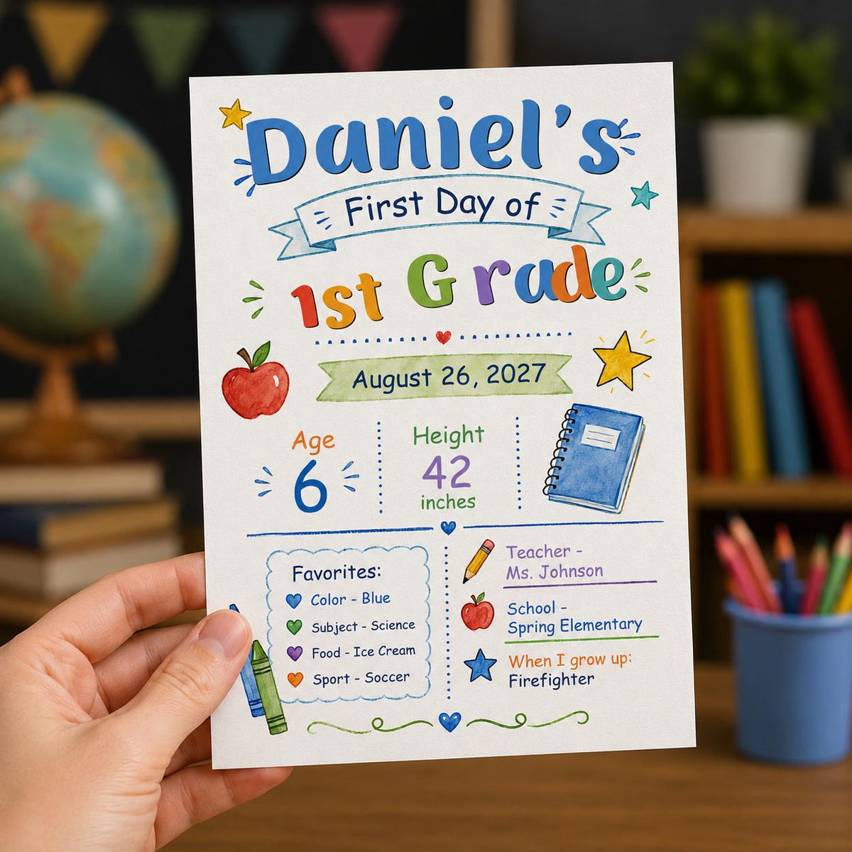 Watercolor First Day of First Grade Sign — school sign you personalize in Canva