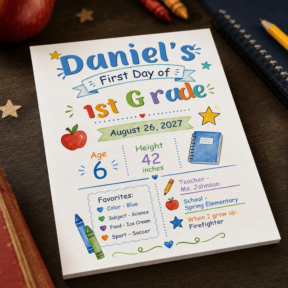Watercolor First Day of First Grade Sign — digital school sign, instant download