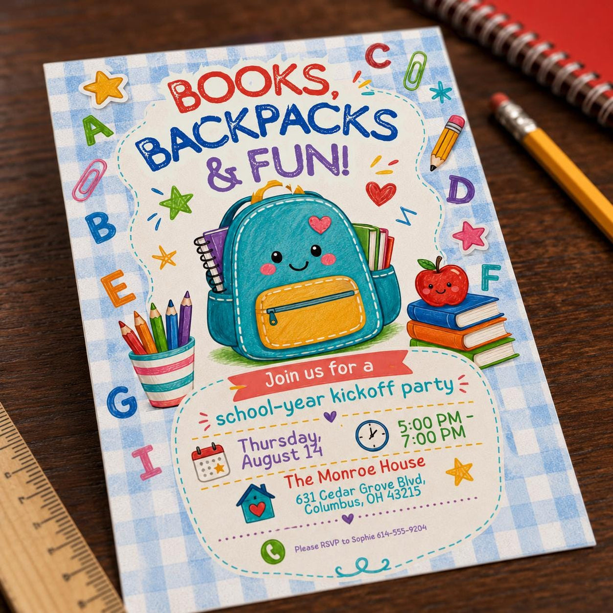 Watercolor First Day of School Invitation — back-to-school event stationery by VoltBy