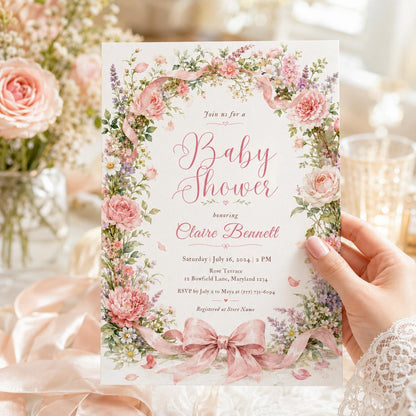 Watercolor Floral Baby Shower Invitation — invitation you personalize in Canva