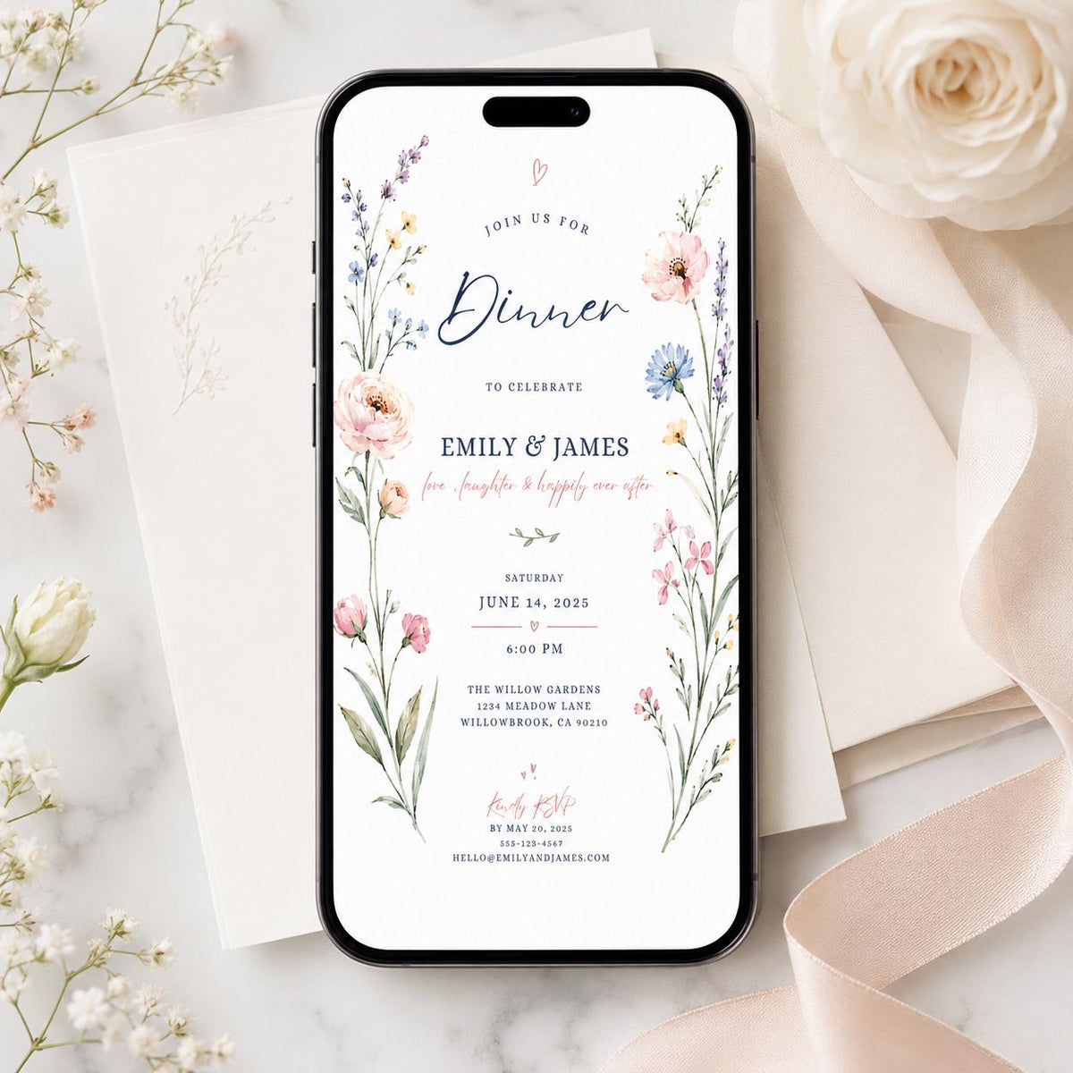 Watercolor Floral Dinner Party Invitation — elegant wedding design