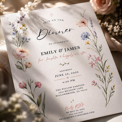 Watercolor Floral Dinner Party Invitation — print-ready wedding design from VoltBy
