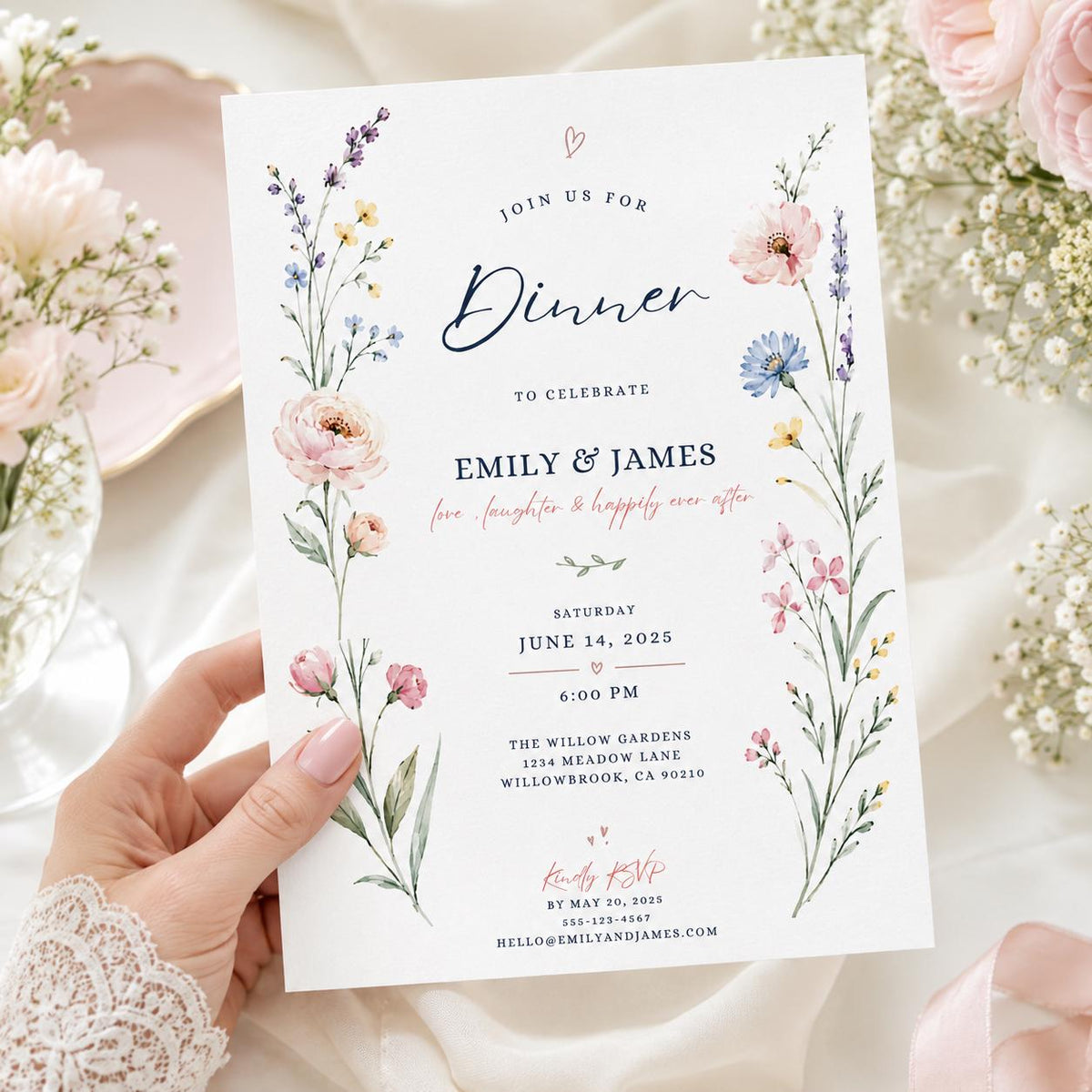 Watercolor Floral Dinner Party Invitation — digital invitation, instant download
