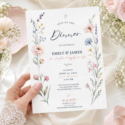 Watercolor Floral Dinner Party Invitation — digital invitation, instant download