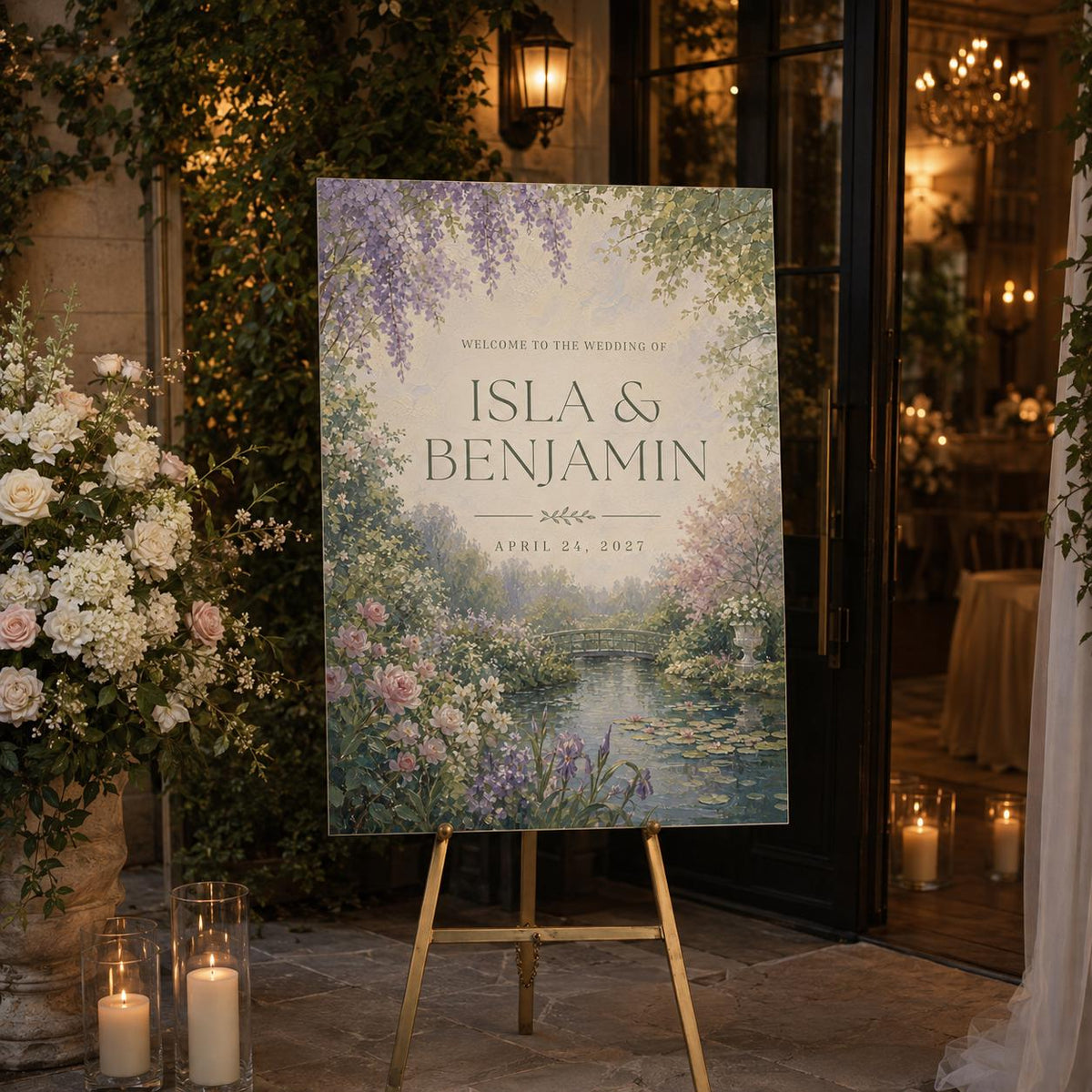 Watercolor Floral Garden Wedding Welcome Sign — welcome sign you personalize in Canva