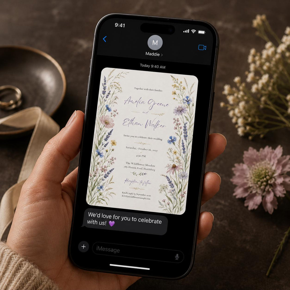 Watercolor Floral Wildflower Wedding Invitation — invitation you personalize in Canva