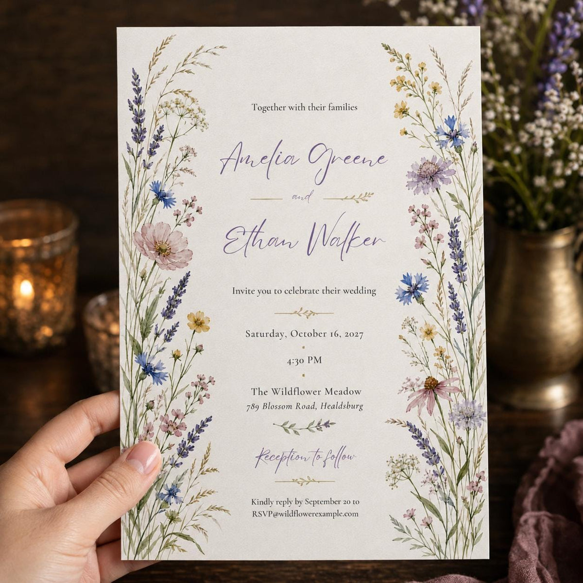 Watercolor Floral Wildflower Wedding Invitation — boho wedding design