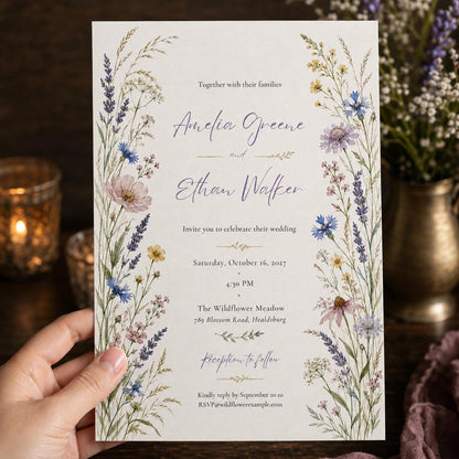 Watercolor Floral Wildflower Wedding Invitation — boho wedding design