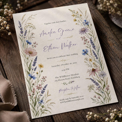 Watercolor Floral Wildflower Wedding Invitation — digital invitation, instant download