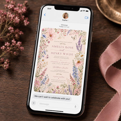 Watercolor Floral Wildflower Wedding Invitation: Romantic Garden Floral Butterfly — invitation you personalize in Canva