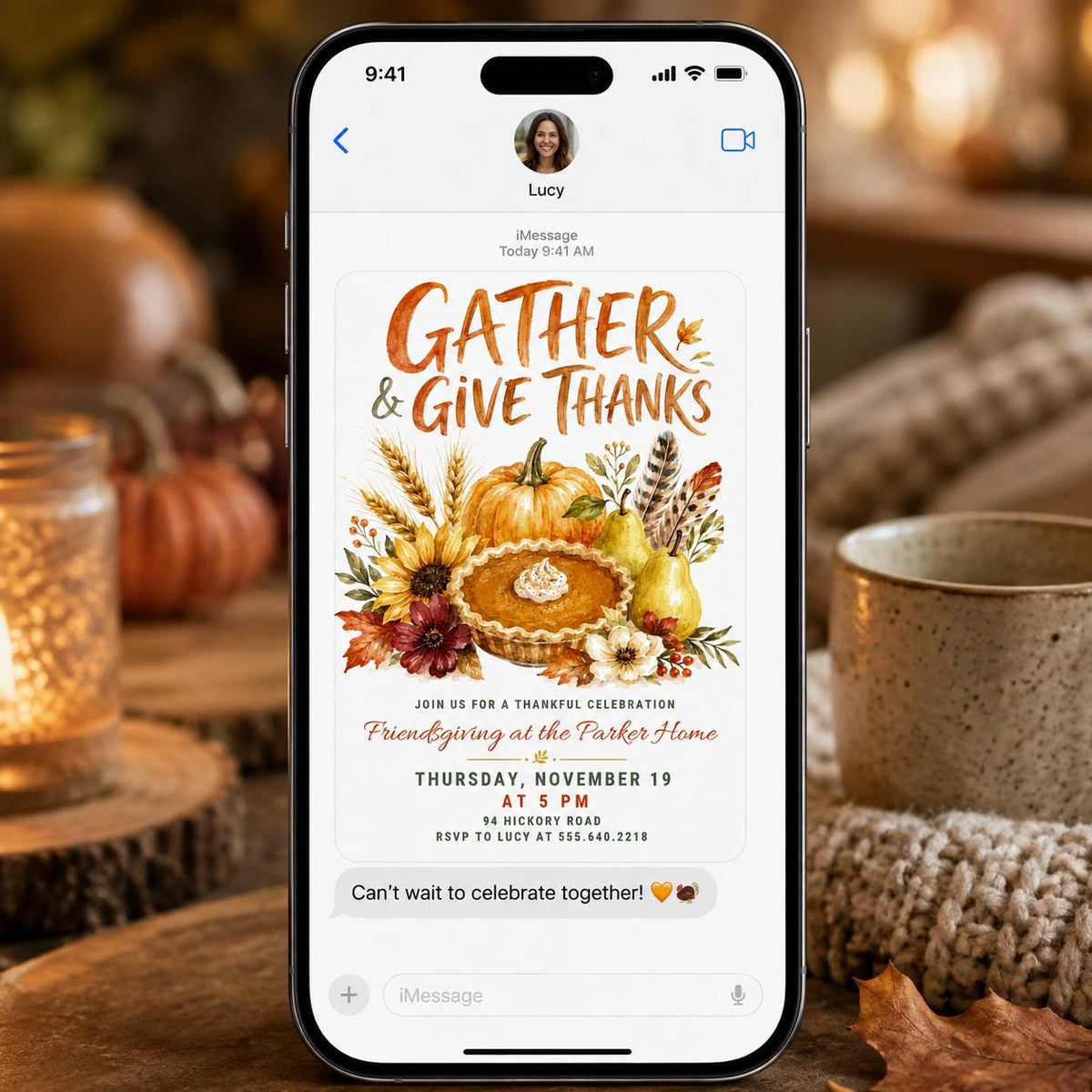 Watercolor Friendsgiving Invitation — pumpkin design