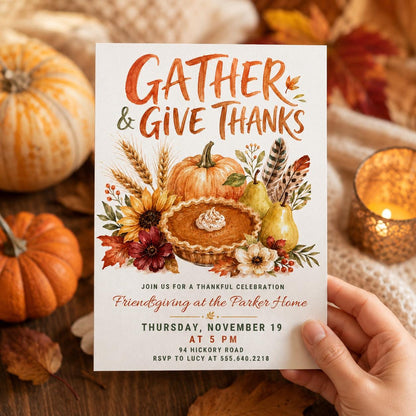 Watercolor Friendsgiving Invitation — invitation you personalize in Canva
