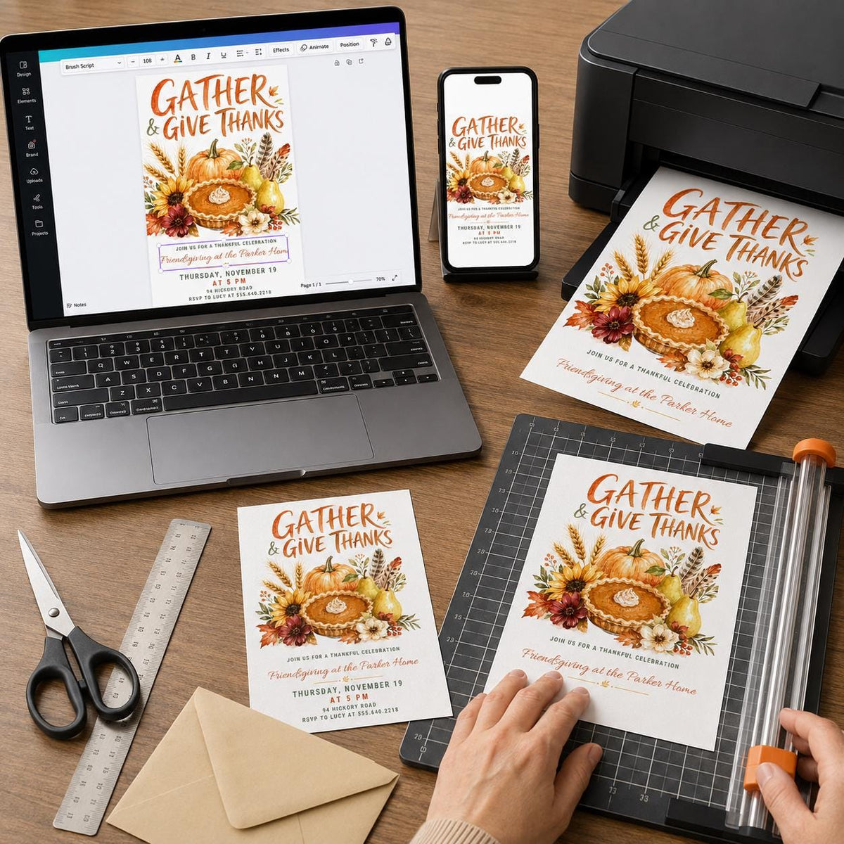 Watercolor Friendsgiving Invitation — print-ready Thanksgiving gathering design from VoltBy