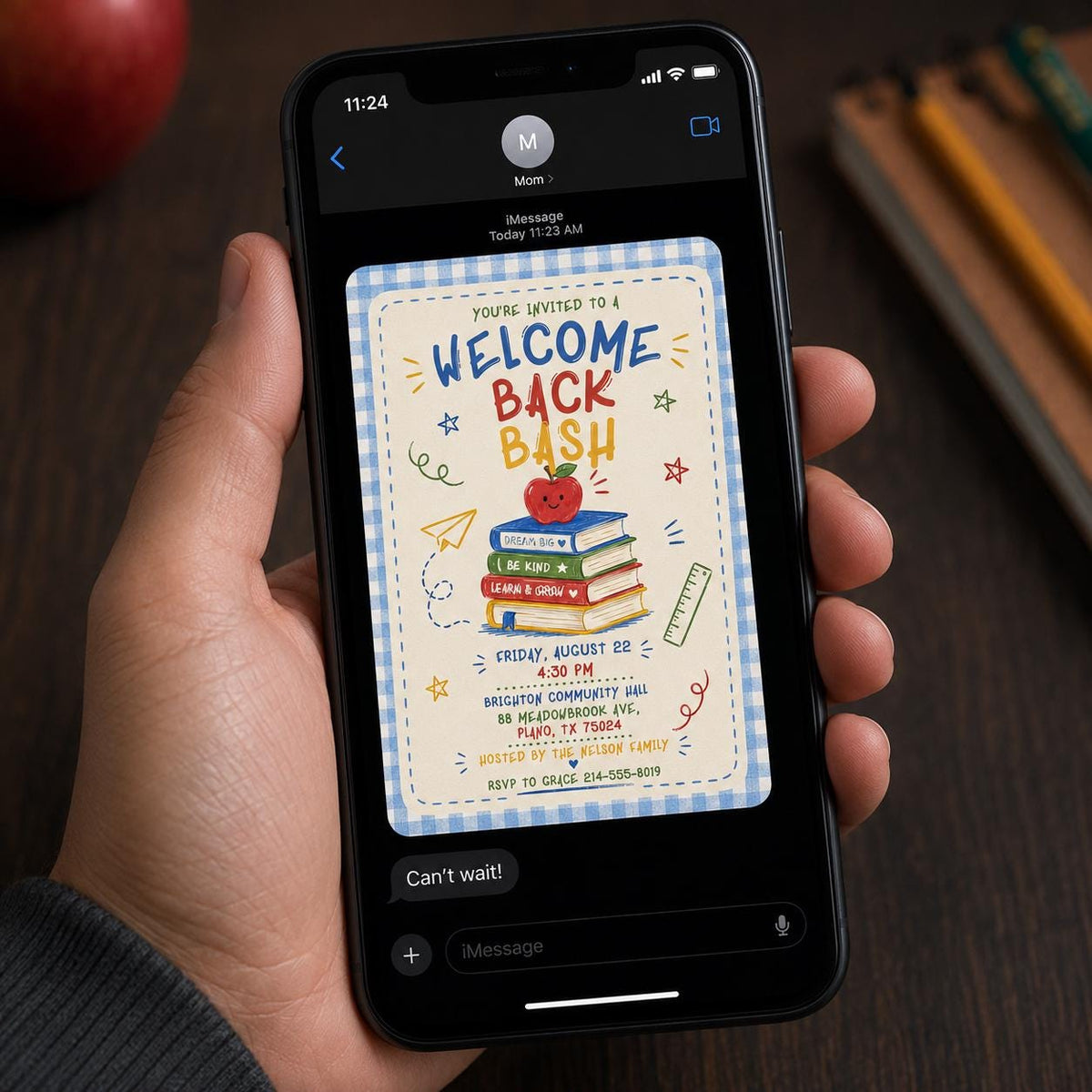 Watercolor Gingham Welcome Back to School Bash Invitation — back-to-school event stationery by VoltBy