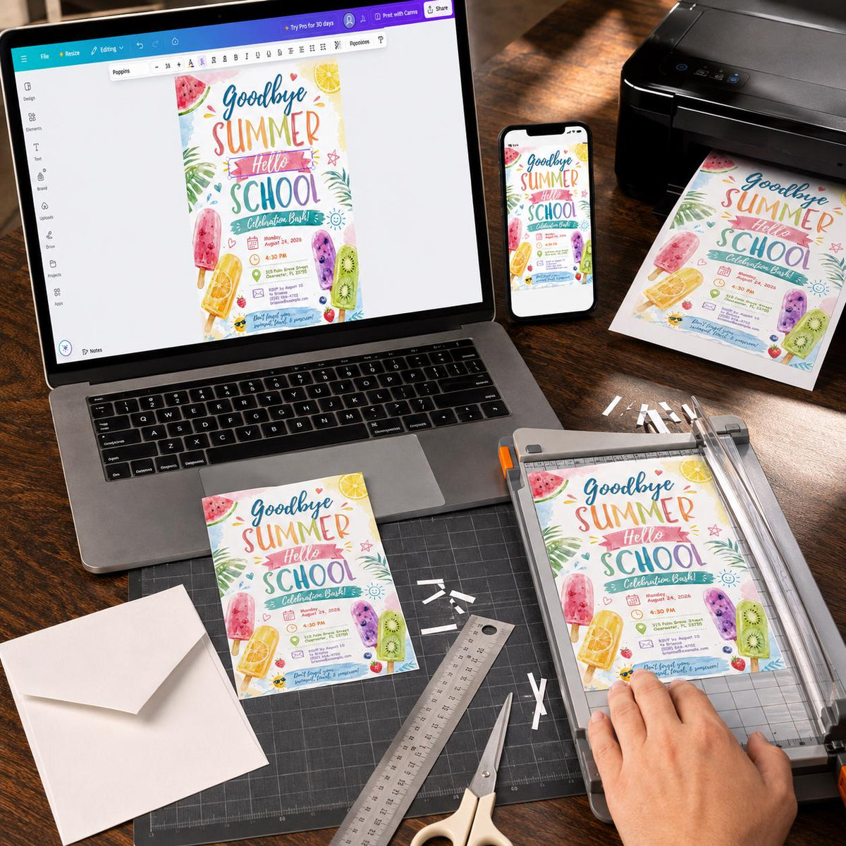 Watercolor Goodbye Summer — invitation you personalize in Canva