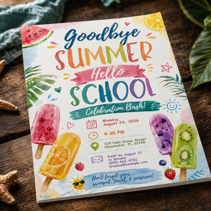 Watercolor Goodbye Summer — leaf and tropical artwork in blue and green
