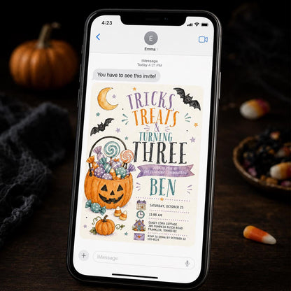 Watercolor Halloween 3rd Birthday Invitation — invitation you personalize in Canva