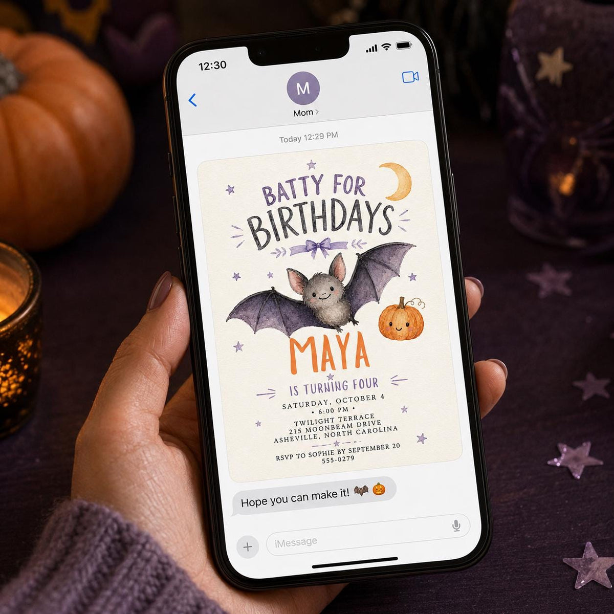 Watercolor Halloween 4th Birthday Invitation for Girls — pumpkin design