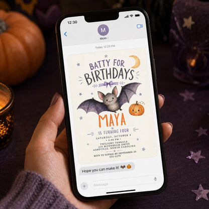 Watercolor Halloween 4th Birthday Invitation for Girls — pumpkin design