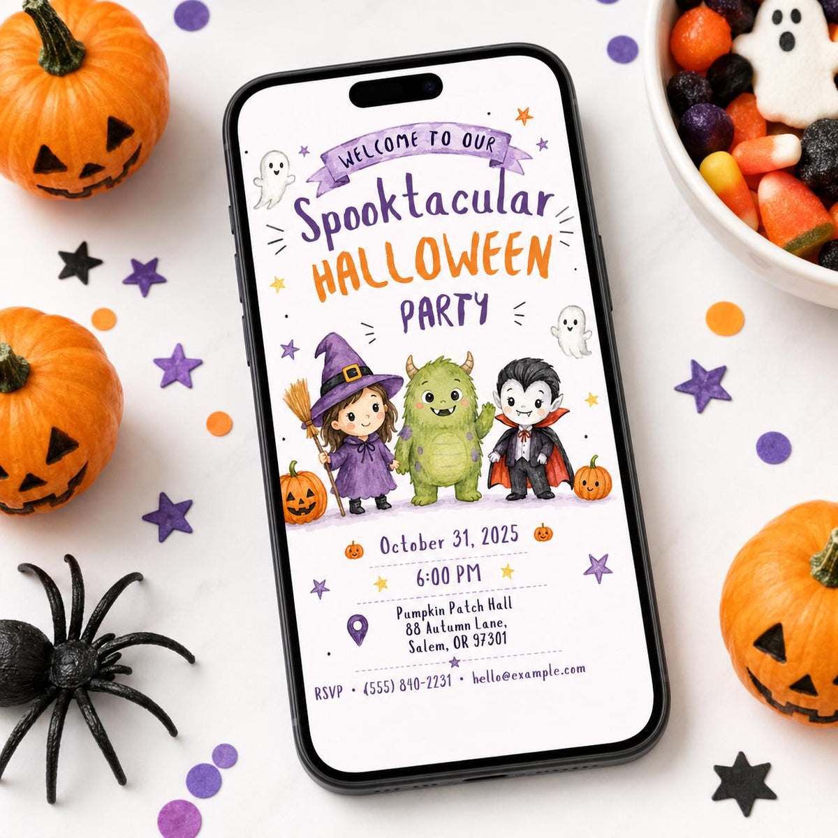 Watercolor Halloween Party Invitation — invitation you personalize in Canva